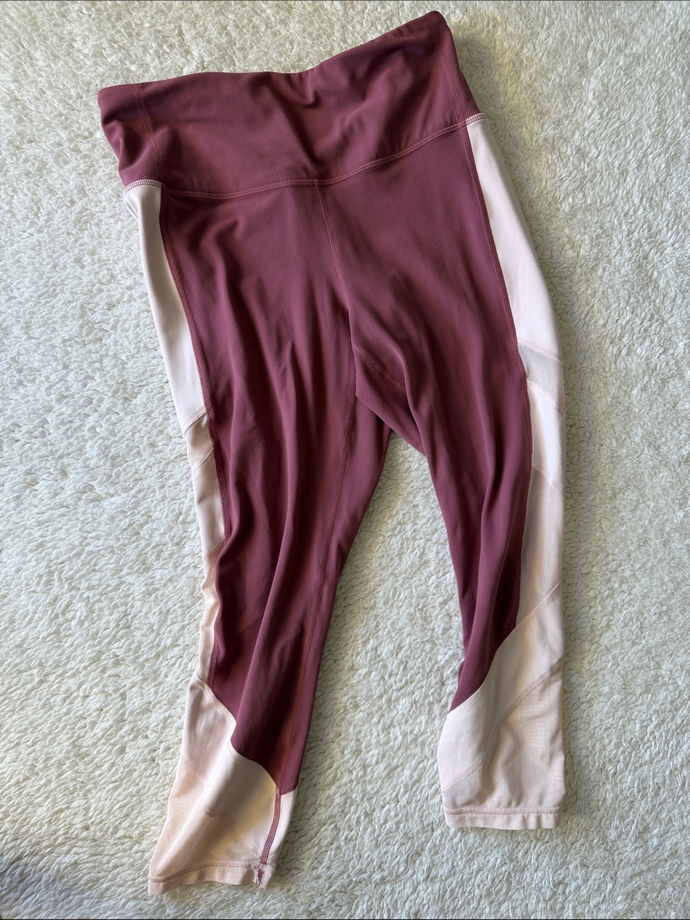 Athleta Maroon and Blush Colorblock High-Rise Capri Leggings